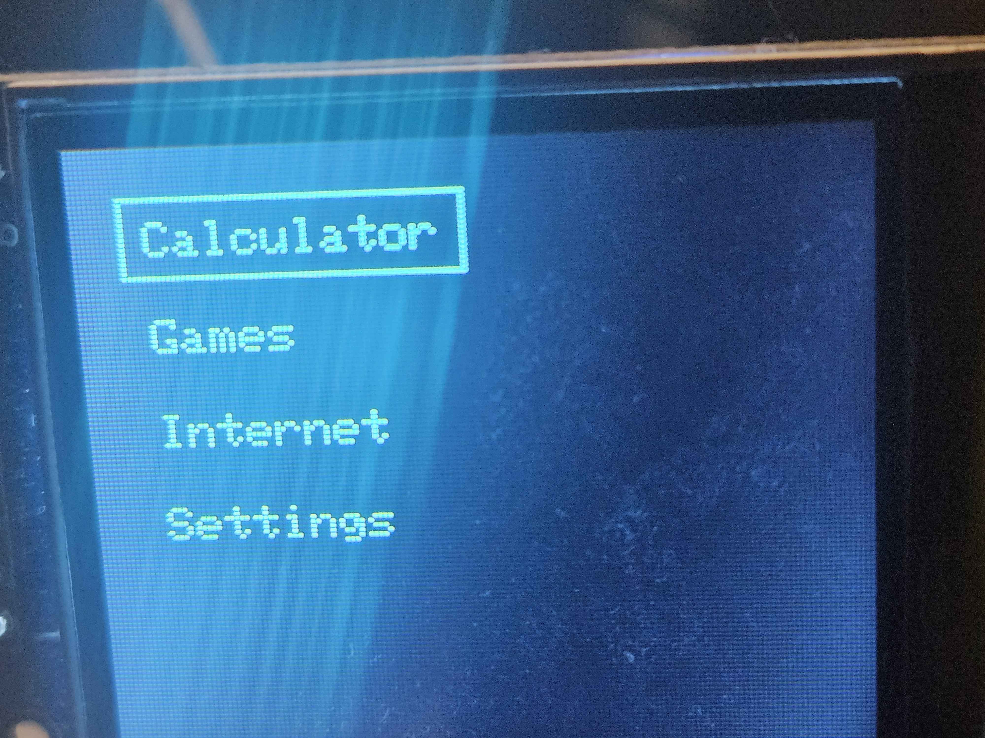 Main menu of the calculator OS